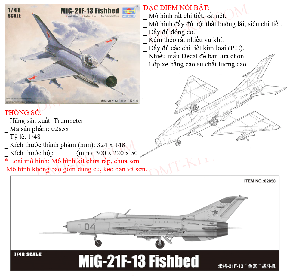 Trumpeter Modellbausatz MiG-21 F-13 / J-7 Fighter – Maßstab 1:48 – 190+ Teile Mit Fotoätzteilen