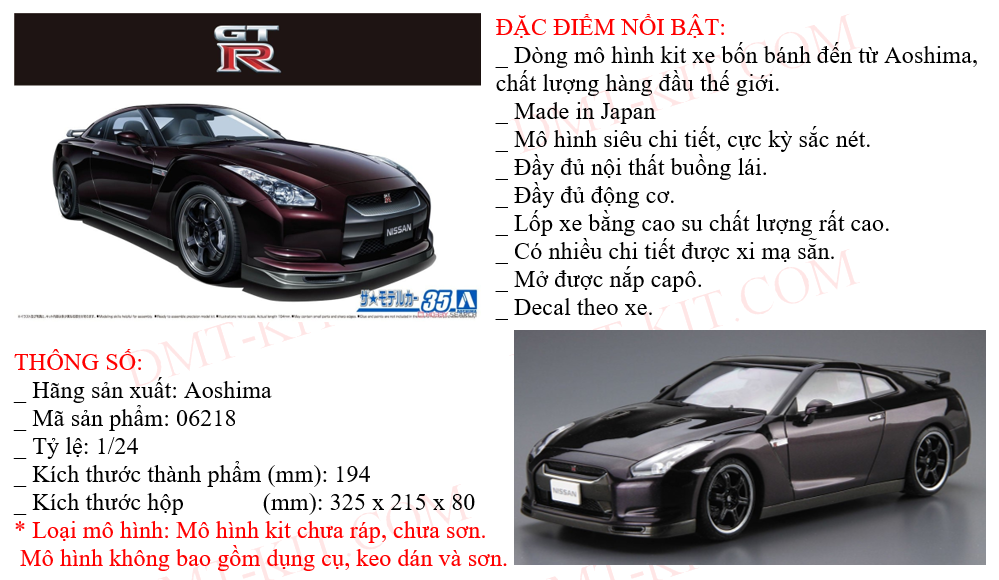 Aoshima 1/24 Scale Model Kit 02-A - Nissan R35 GT-R 2014 - Silver - R.M.Toys Ltd