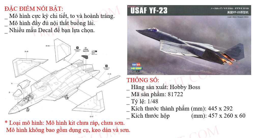 Hobbyboss 81722 1/48 Mô Hình Máy Bay USAF YF-23